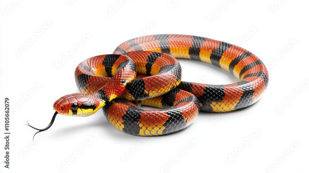 Naklejka premium Colorful Venomous Snake Coiled and Ready to Strike in Tropical Jungle
