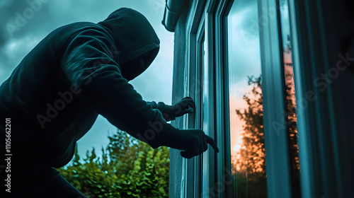 burglar attempting to break into a house