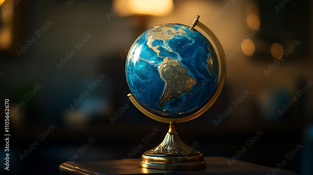 A Gold And Blue Globe Sits On A Dark Surface A Gold And Blue Globe Sits On A Dark Surface