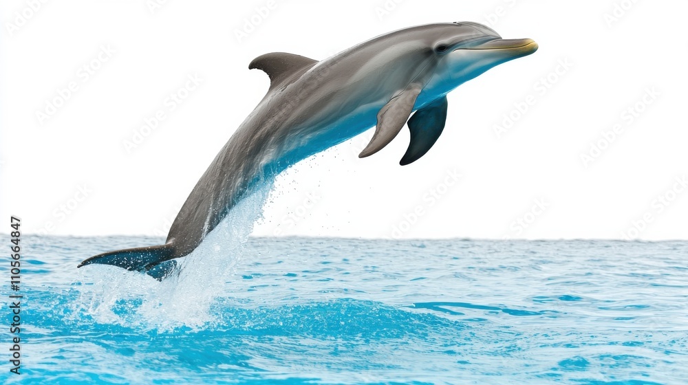Fototapeta premium Graceful Dolphin Leaping from Turquoise Ocean Waves in Tropical Seascape