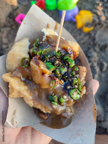 A traditional Balinese food called Lumpia, can be found on the coast of Bali