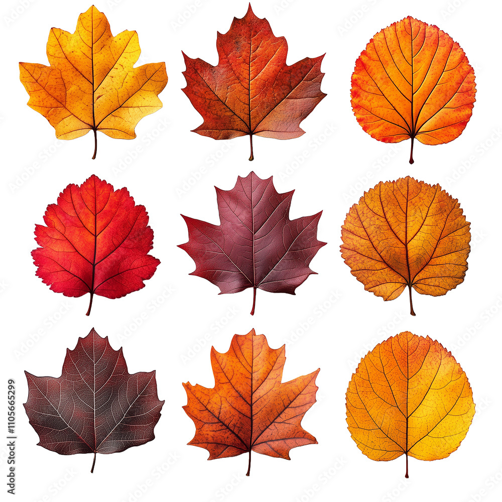 Fototapeta premium Colorful Autumn Maple Leaves Isolated on Transparent Background
