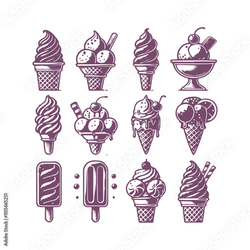 Ice Cream Vector Silhouettes Set