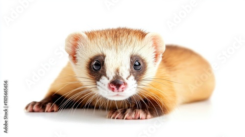 Curious Ferret Peeking Out with Adorable Expression on White Background