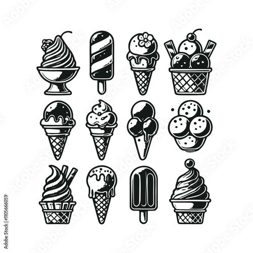 Ice Cream Vector Silhouettes Set