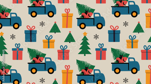 Seamless festive holiday background pattern with colorful Christmas ornaments