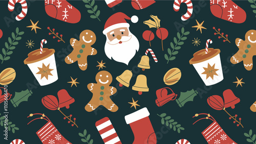 Seamless festive holiday background pattern with colorful Christmas ornaments