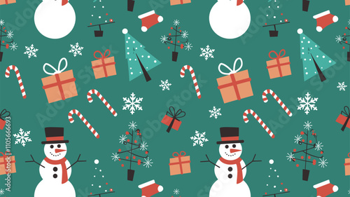 Seamless festive holiday background pattern with colorful Christmas ornaments