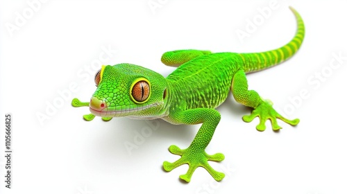 Vibrant Green Gecko Reptile Climbing on Branch in Natural Environment