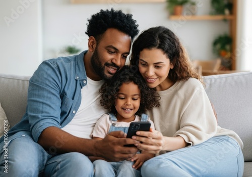 Happy multiethnic family enjoying time together on couch