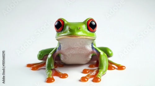 Curious Red Eyed Tree Frog Sitting on Tropical Foliage in Natural Habitat