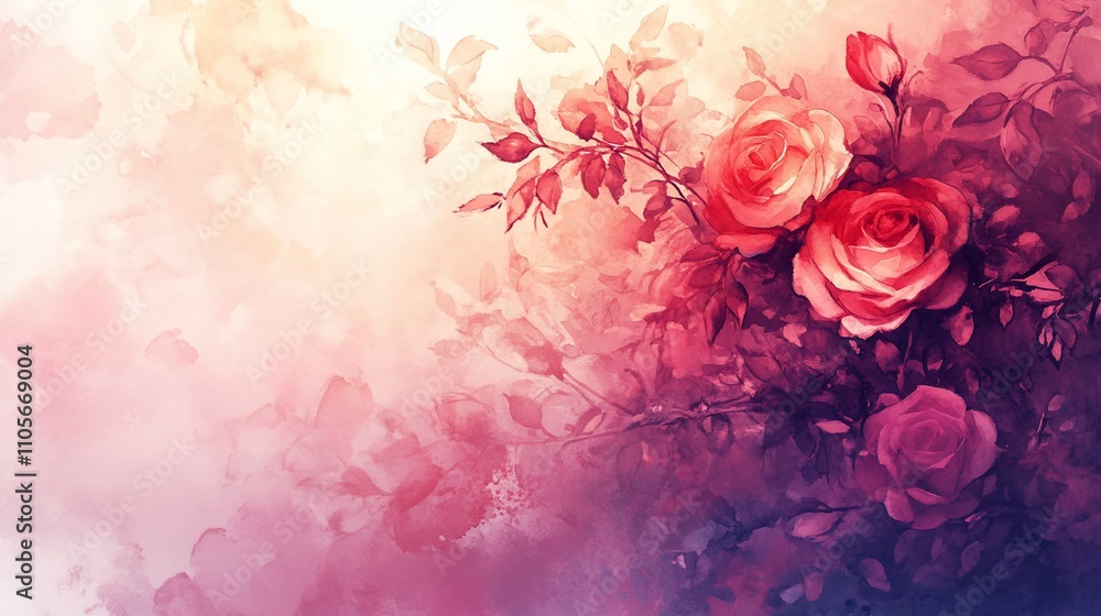 Delicate rose branch in soft pastel colors, with a watercolor effect. Delicate rose branch in soft pastel colors, with a watercolor effect.