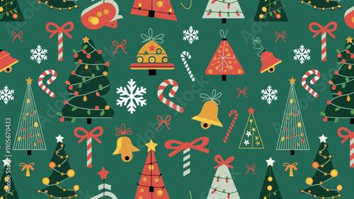 Seamless festive holiday background pattern with colorful Christmas ornaments
