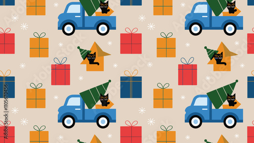 Seamless festive holiday background pattern with colorful Christmas ornaments