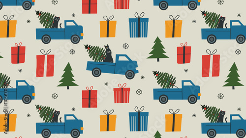 Seamless festive holiday background pattern with colorful Christmas ornaments