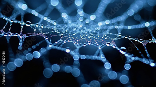 Close-up of water drops on spider web