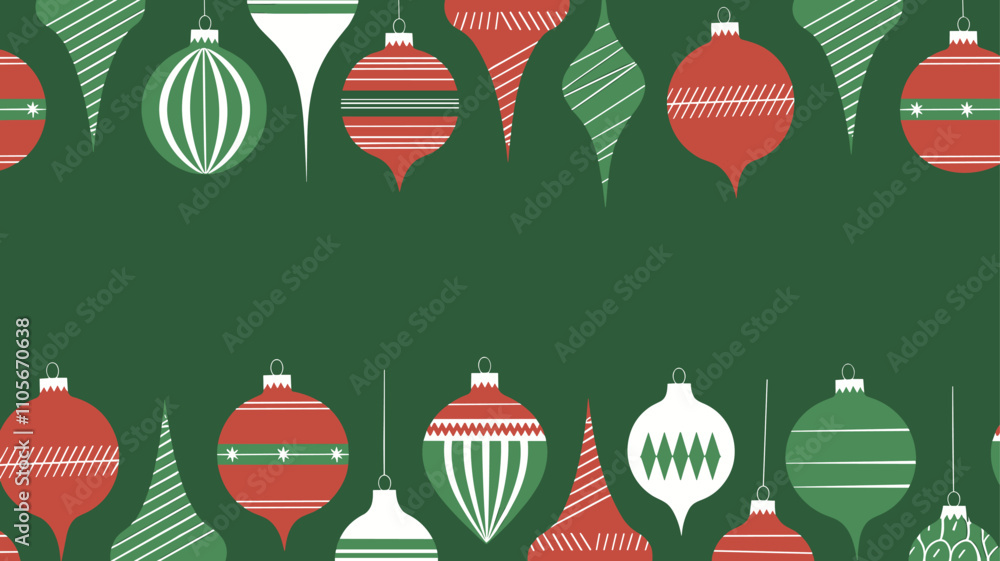 Seamless festive holiday background pattern with colorful Christmas ornaments Seamless festive holiday background pattern with colorful Christmas ornaments