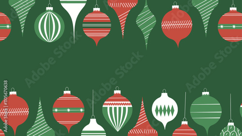 Seamless festive holiday background pattern with colorful Christmas ornaments
