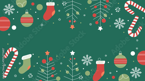 Seamless festive holiday background pattern with colorful Christmas ornaments