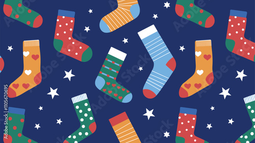 Seamless festive holiday background pattern with colorful Christmas ornaments