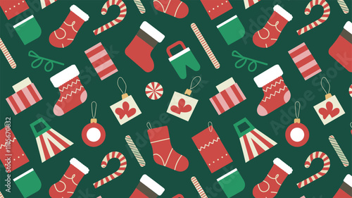 Seamless festive holiday background pattern with colorful Christmas ornaments