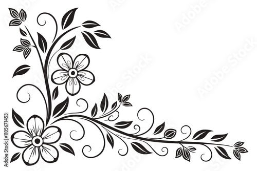 black rectangle floral ornament corner frame white background 