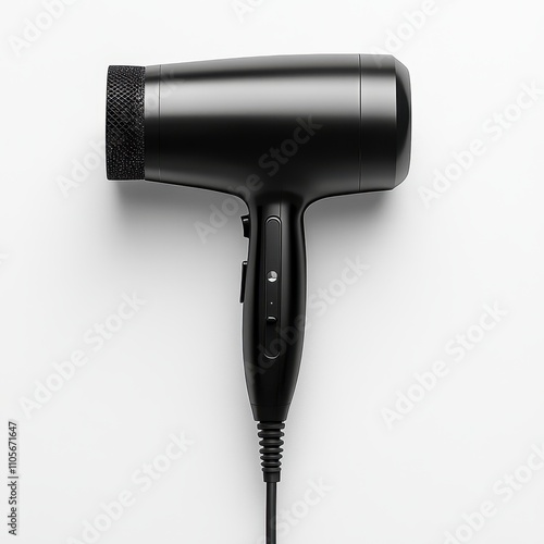 Sleek Black Hair Dryer Isolated on White Background for Modern Beauty and Hair Care Product Design