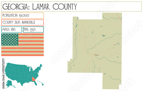 Large and detailed map of Lamar County in Georgia USA.