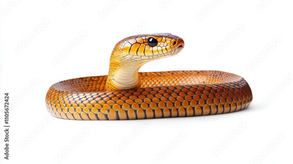 Naklejka premium Coiled venomous snake ready to strike in natural habitat