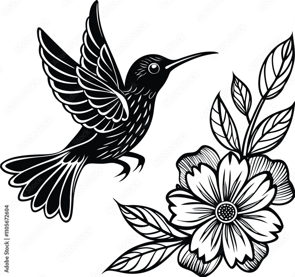 Fototapeta premium Sunbird among vibrant petals on white background