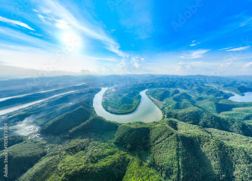 Aerial photography of the beautiful scenery of Hejiang River in Fengkai, Zhaoqing, Guangdong photo