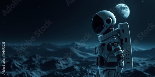 A futuristic astronaut in a high-tech spacesuit exploring a mysterious alien planet with the help of AI technology, alien, AI, generative photo