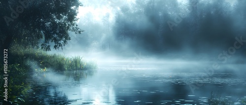 Serene Foggy River In A Misty Forest Scene