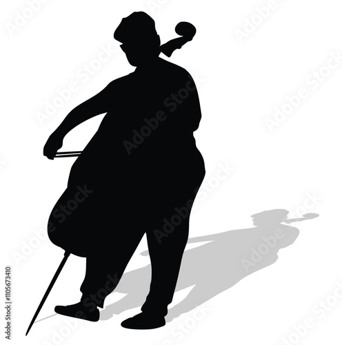 Young girs  contrabass silhouette playing a violin and contrabass over white background vector.