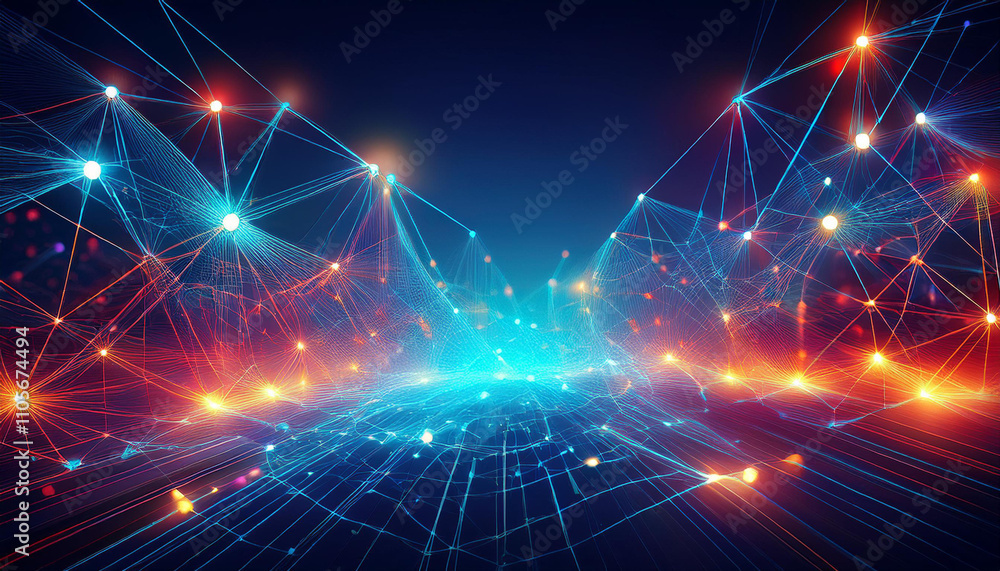 Abstract technology network with glowing nodes and lines. Abstract technology network with glowing nodes and lines.
