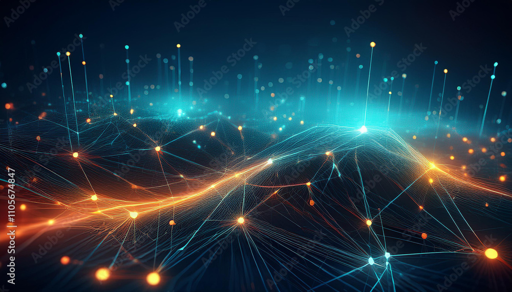 Abstract technology network with glowing nodes and lines. Abstract technology network with glowing nodes and lines.