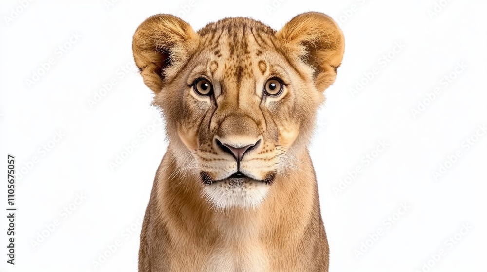 Fototapeta premium Captivating Close up Portrait of a Majestic Lion Cub with Piercing Eyes and Soft Fur