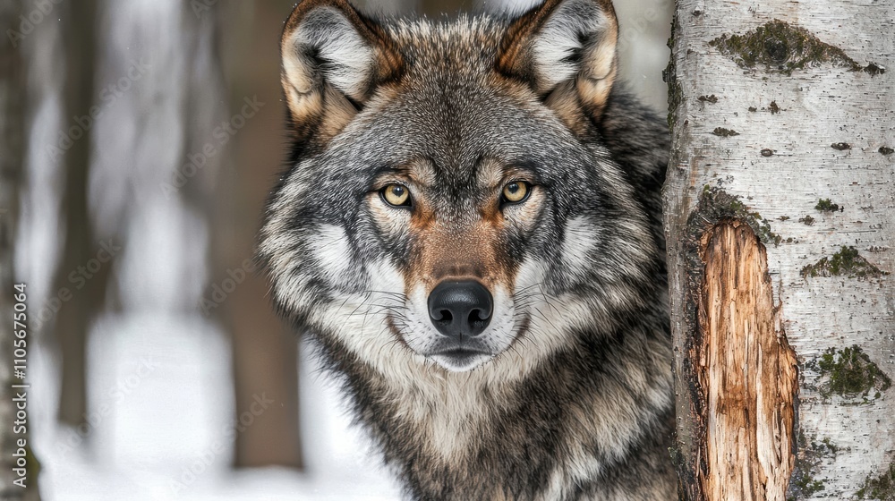 Majestic Wolf Portrait Captured in a Serene Forest Environment Majestic Wolf Portrait Captured in a Serene Forest Environment