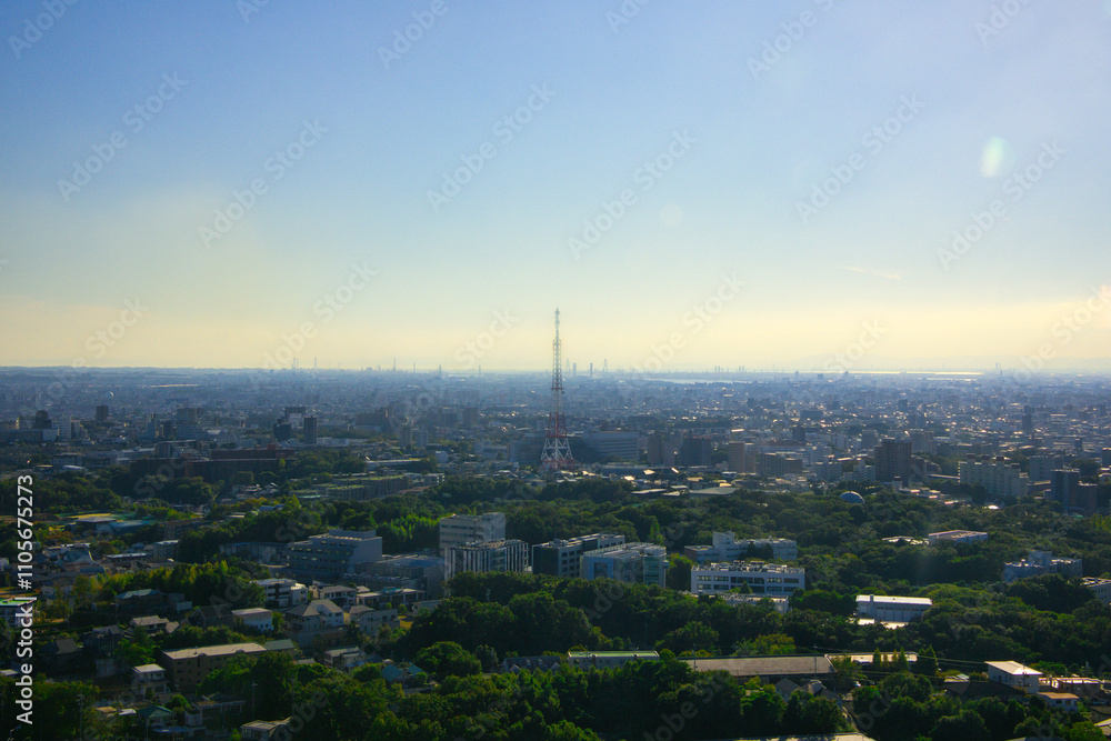 Fototapeta premium 快晴の東山タワーから見下ろした名古屋市の都市風景
