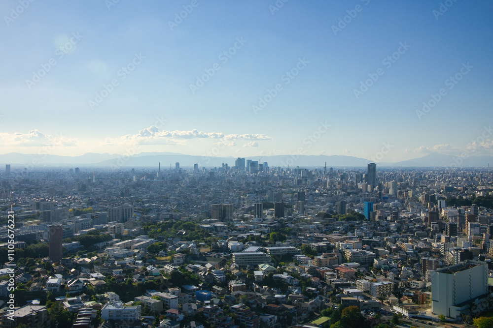 Naklejka premium 快晴の東山タワーから見下ろした名古屋市の都市風景