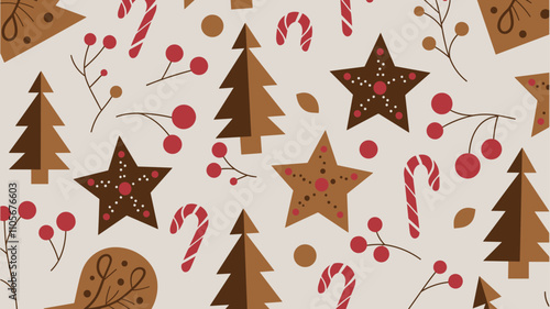 Seamless festive holiday background pattern with colorful Christmas ornaments