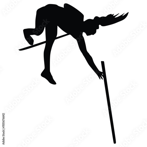 Pole vault, woman athlete, isolated vector silhouette,