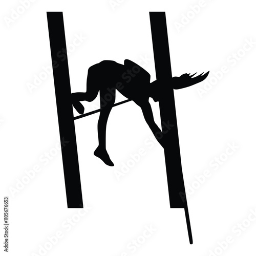 Pole vault, woman athlete, isolated vector silhouette,