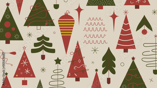Seamless festive holiday background pattern with colorful Christmas ornaments