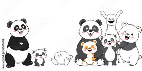 A set of adorable panda vector illustrations in various poses and expressions, perfect for adding a playful touch to any project or design, illustration, happy, design photo