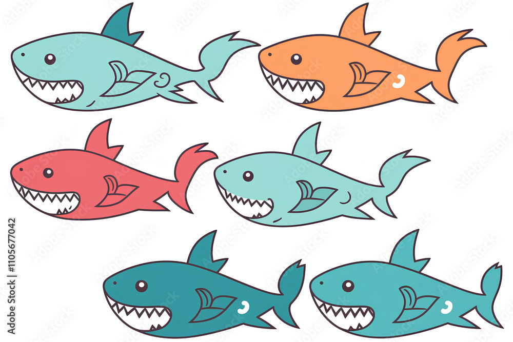 set of cartoon fish set of cartoon fish