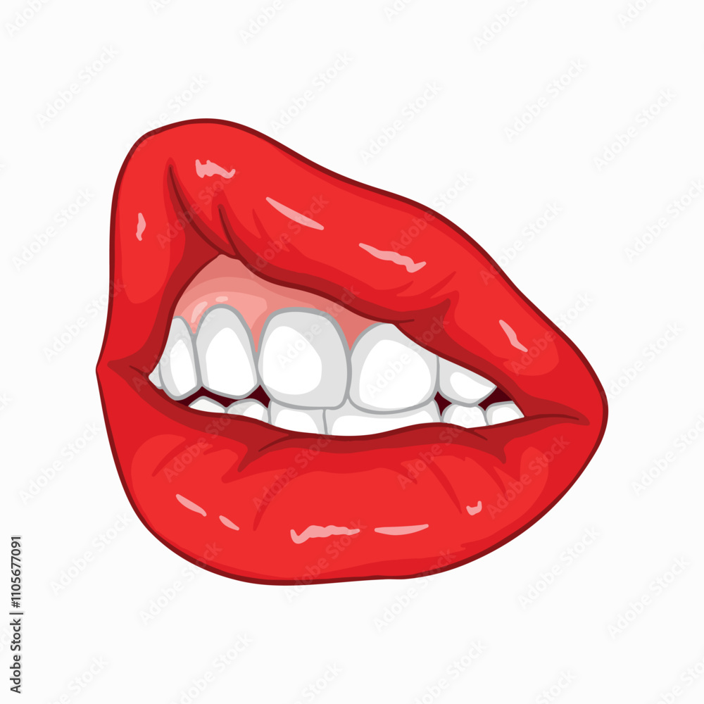 Naklejka premium Red female lips isolated on white background. Vector illustration. Eps 10.
