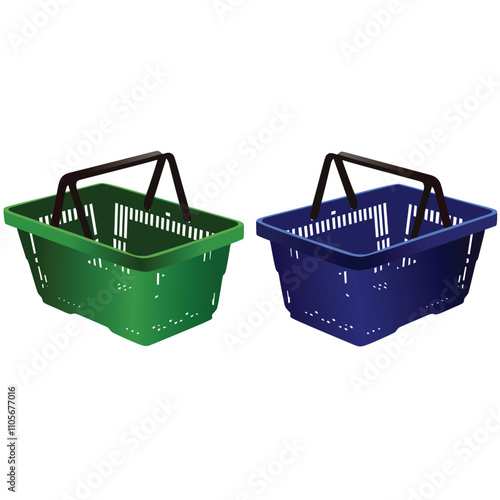 3d realistic vector supermarket food cart plastic  empty basket with black handle. Isolated on white background.