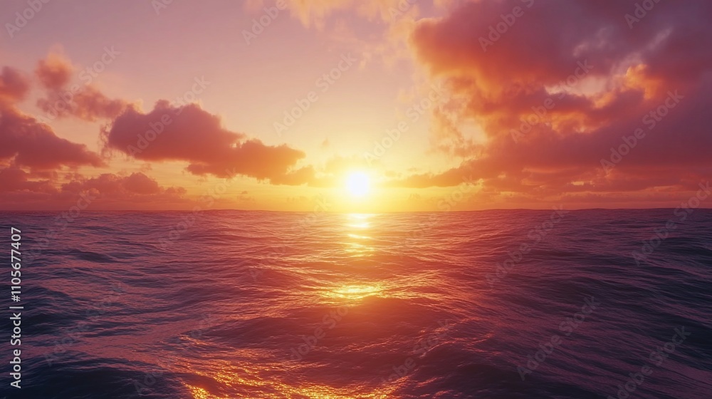 Fototapeta premium Vibrant sunset over calm ocean waters.