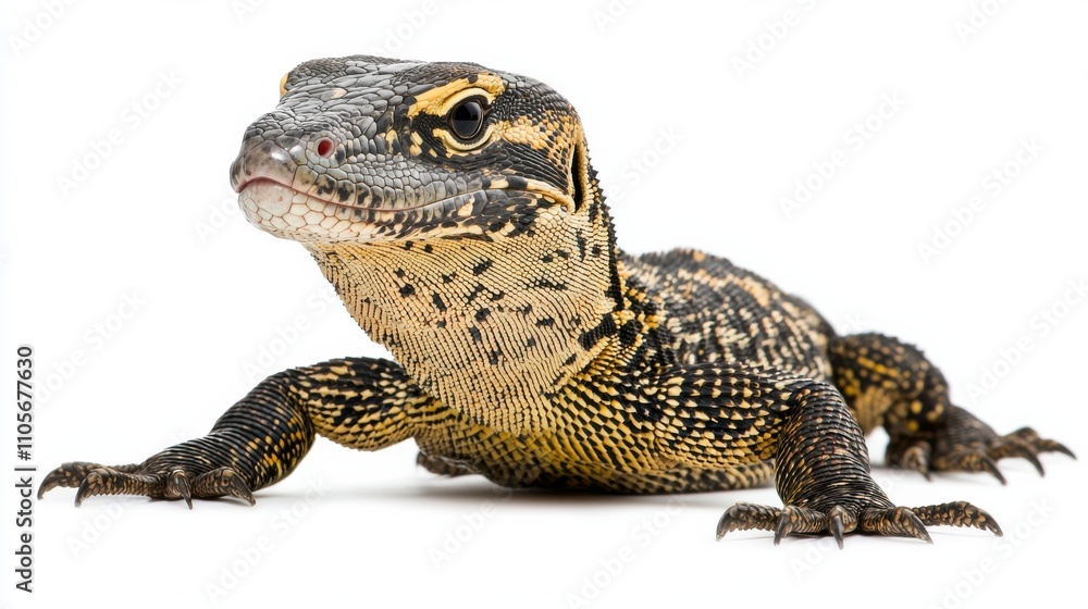 Obraz premium Close up Portrait of Spotted Lizard Resting on Earthy Surface in Natural Habitat